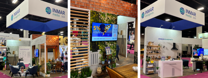 Inmar booth at Shoptalk 2025 with CTV screens, real-time demos, and connected commerce tech in a home-themed setup