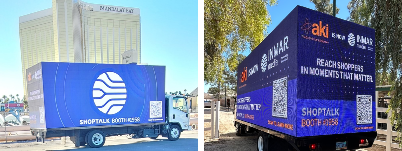 LED trucks from Inmar’s DOOH campaign displayed digital ads near Mandalay Bay and across Las Vegas during Shoptalk 2025