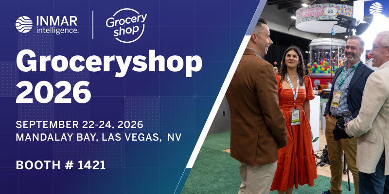 Inmar Intelligence at Groceryshop 2026, September 22-24 at Mandalay Bay in Las Vegas, featuring booth #1421 and an event networking scene.