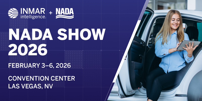 Inmar Intelligence and NADA Show 2026 event graphic featuring an automotive service professional using a tablet, highlighting intelligent service marketing and fixed ops innovation