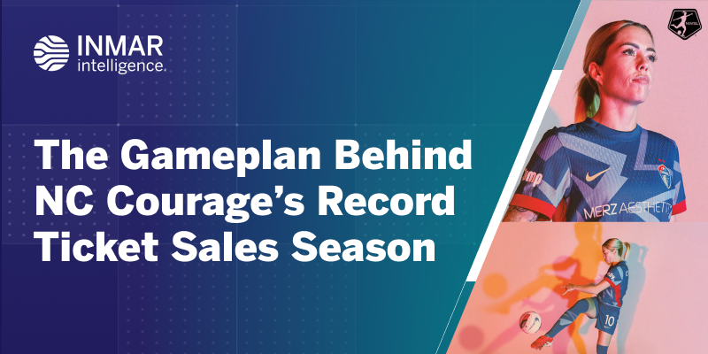 NC Courage player in action alongside Inmar Intelligence branding, representing the data-driven marketing strategy behind the team’s record ticket sales season