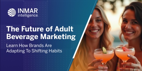 Inmar Intelligence report cover titled "The Future of Adult Bev Marketing." The graphic features two smiling women holding cocktails with lime and watermelon garnishes at sunset.