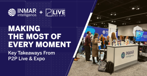 Inmar Intelligence booth at P2P Live & Expo 2025 with attendees networking and exploring retail media and commerce solutions, alongside event branding for Inmar and P2PI.