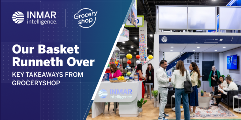 Inmar Intelligence booth at Groceryshop 2025 with attendees connecting and discussing retail media, data, and AI innovations in grocery technology.
