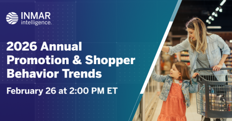 Inmar Intelligence webinar banner promoting the 2026 Annual Promotion & Shopper Behavior Trends, featuring a mother and child shopping in a grocery store, scheduled for February 26, 2026.
