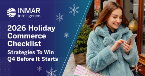 Header graphic for Inmar Intelligence's 2026 Holiday Commerce Checklist featuring a shopper using a smartphone with messaging about holiday commerce strategies to win Q4 before it starts.