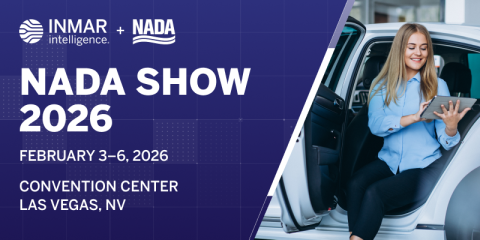 Inmar Intelligence and NADA Show 2026 event graphic featuring an automotive service professional using a tablet, highlighting intelligent service marketing and fixed ops innovation