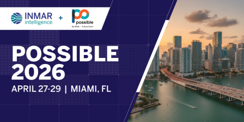 Graphic promoting POSSIBLE 2026 with Inmar Intelligence logo, event dates April 27 to 29 in Miami, and a Miami skyline with bridge over Biscayne Bay at sunset.