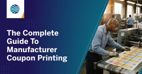 Inmar manufacturer coupon printing guide featuring a printing professional producing colorful CPG coupons on a commercial press.