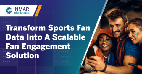 Inmar Intelligence graphic promoting scalable sports fan engagement with headline text and sports fans wearing face paint smiling at a smartphone in a stadium setting.